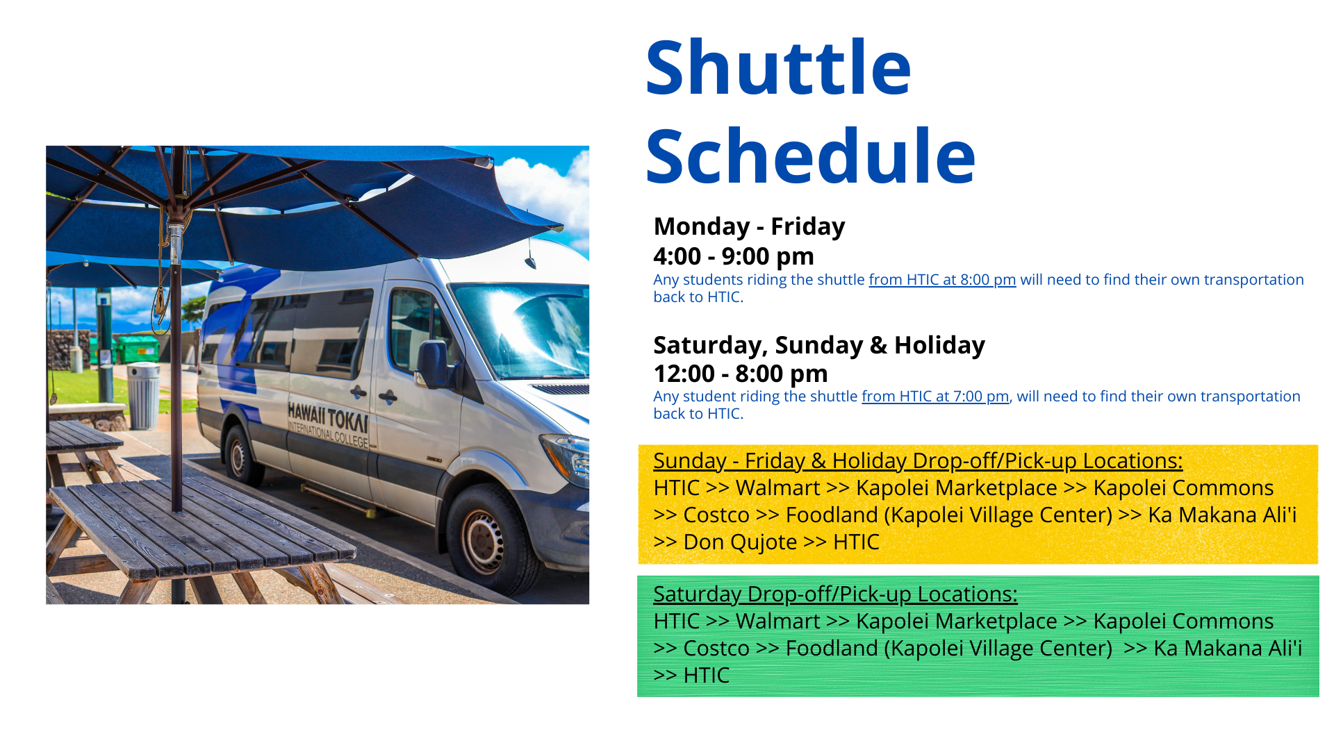 Shuttle Schedule 2018